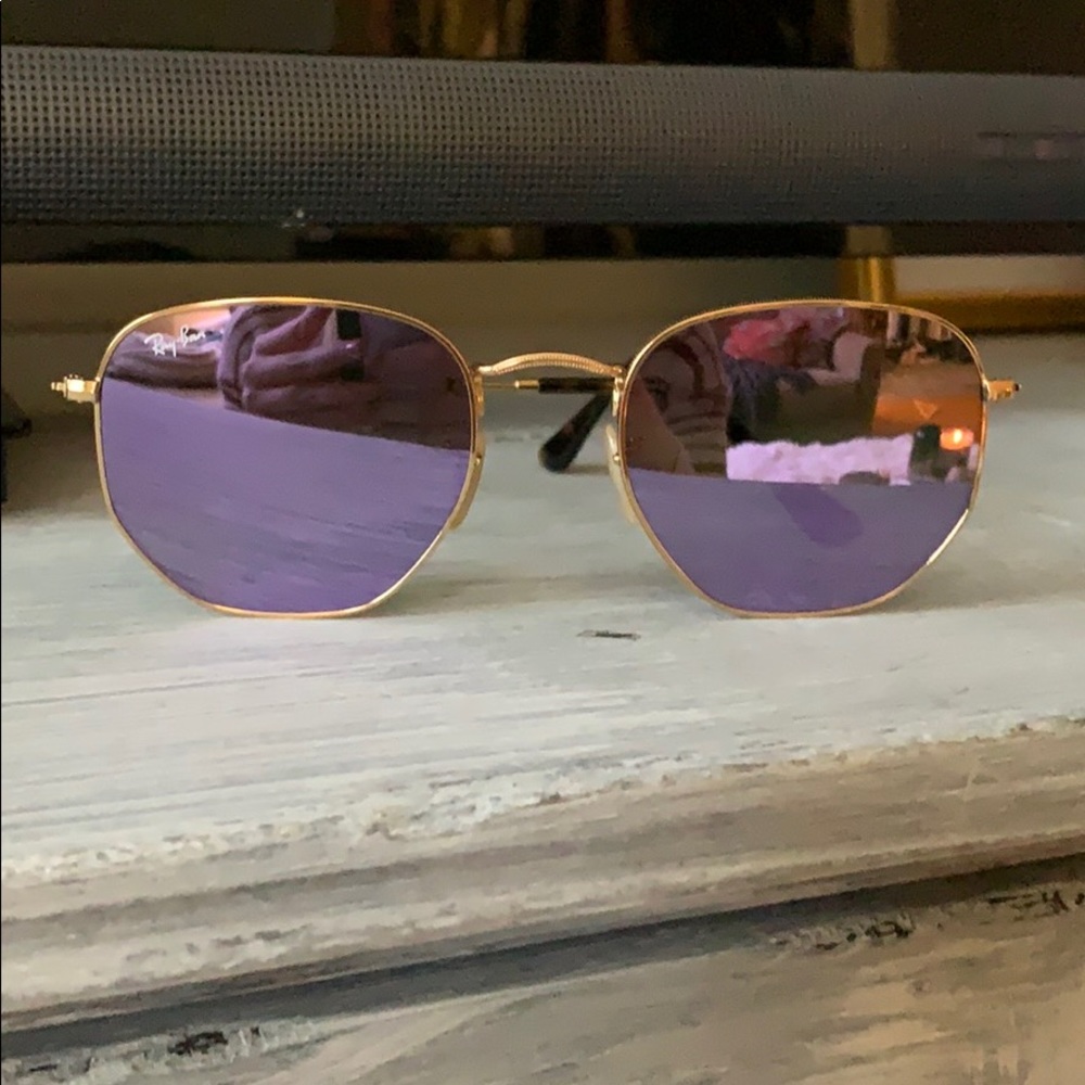 Ray Ban Hexagonal Flat Sunglasses in Lilac Flash